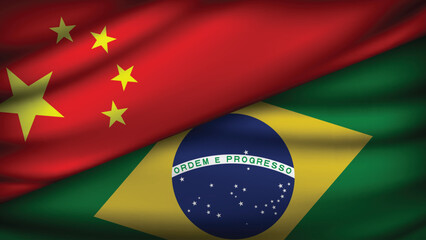 Fototapeta premium High Quality background with Two Flags of Brazil and China