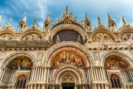 Facade of St Mark's Basilica, cathedral church of Venice, Italy