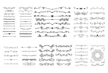 Set of decorative divider elements. Divider ornament, borders, doodle, separators, page dividers, header