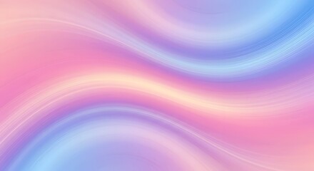 Gentle fluid waves in a soft pastel gradient. Abstract wallpaper with smooth flowing lines in dreamy pink, purple, and yellow.