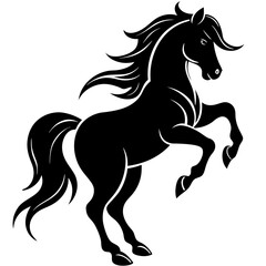 Create a Vector Silhouette of a Majestic Prancing Horse with Flowing Mane and Extended Legs