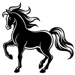Create a Vector Silhouette of a Majestic Prancing Horse with Flowing Mane and Extended Legs