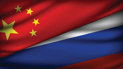High Quality background with Two Flags of Russia and China