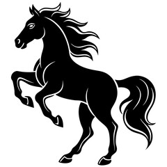 Create a Vector Silhouette of a Majestic Prancing Horse with Flowing Mane and Extended Legs