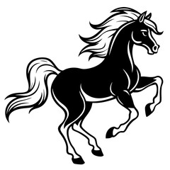 Create a Vector Silhouette of a Majestic Prancing Horse with Flowing Mane and Extended Legs
