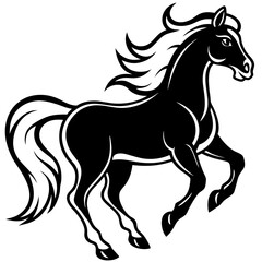 Create a Vector Silhouette of a Majestic Prancing Horse with Flowing Mane and Extended Legs