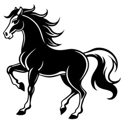 Create a Vector Silhouette of a Majestic Prancing Horse with Flowing Mane and Extended Legs