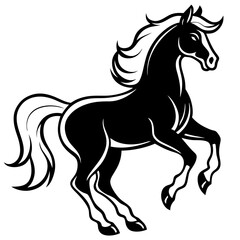 Create a Vector Silhouette of a Majestic Prancing Horse with Flowing Mane and Extended Legs