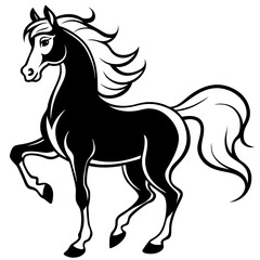 Create a Vector Silhouette of a Majestic Prancing Horse with Flowing Mane and Extended Legs