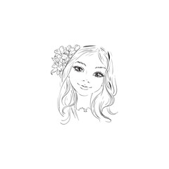 Beautiful Girl with Flower – Elegant Line Drawing Illustration