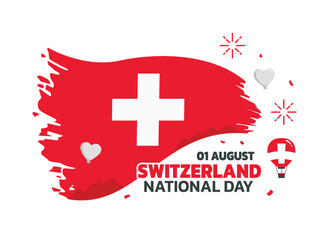 switzerland Independence Day design, August 1st design elements template with paint flag and love balloons, swiss map and flag