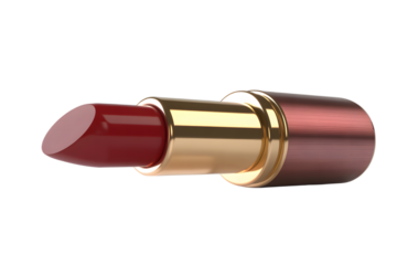 Elegant Dark Red Lipstick with Gold Accents Close Up Beauty Shot for Cosmetics Advertising on transparent background