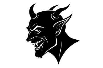 Evil devil demon head face monster scary halloween silhouette vector illustration