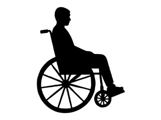 Person sitting in wheelchair disability support silhouette vector illustration