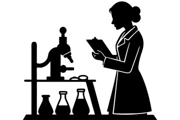 Scientist laboratory research microscope silhouette vector illustration