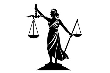 Lady justice statue law scales legal system silhouette vector illustration