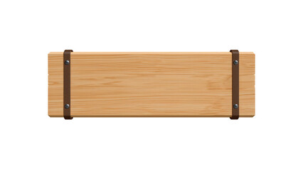 Rustic wooden sign board with leather straps, offering a customizable design element on isolated