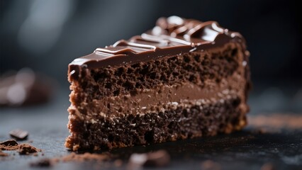 Decadent Slice of Chocolate Cake with Rich Filling and Glossy Glaze
