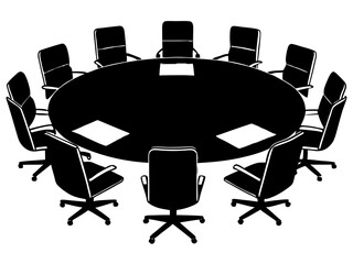 Conference round table meeting room furniture silhouette vector illustration
