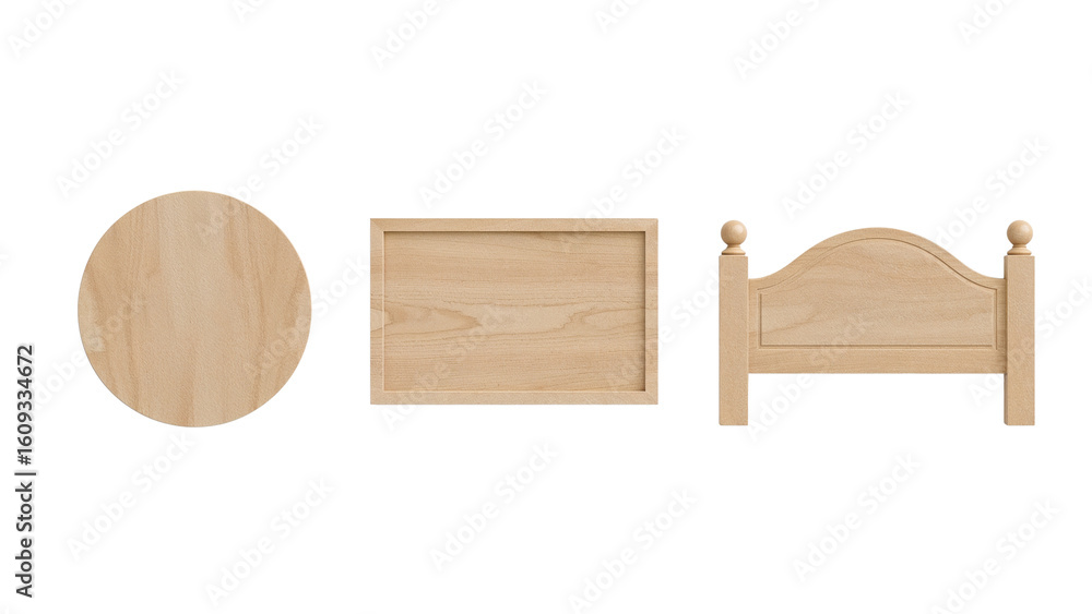 Aufkleber composition of various wooden objects on an isolated transparent setting, showcasing textures and