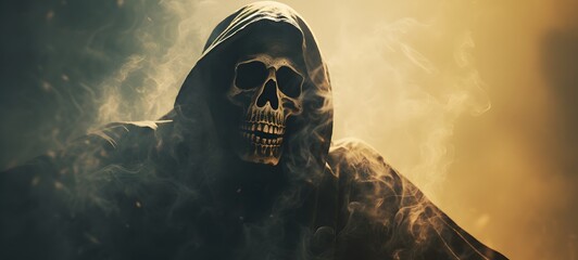 a light grim reaper , coming out of the smoke, Generative ai