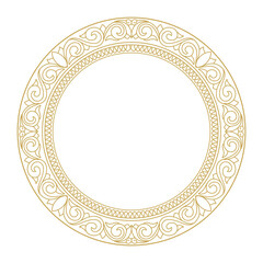 Elegant golden round floral frame, floral outline vector frame.