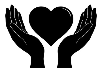 Fototapeta premium Hands holding heart shape love care silhouette vector illustration