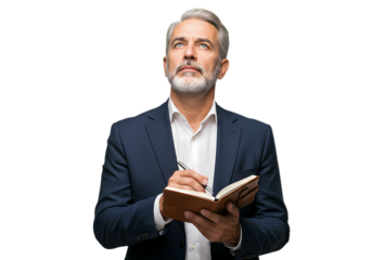 Contemplative Mature Businessman Making Notes in a Notebook