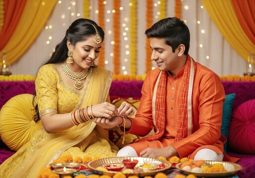 Indian festival rakshabandhan sister Tie Rakhi to brother 