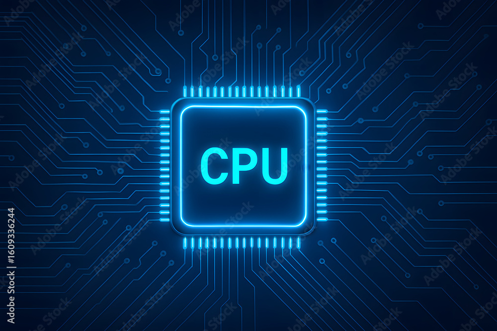 Poster central processing unit: a close-up, luminous depiction of a cpu, showcasing its complex architectur