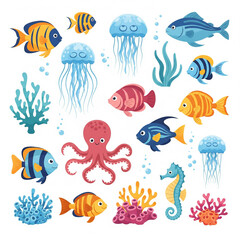 Fototapeta premium set of sea animals