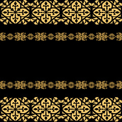 An artwork ethic Songket Padang textile pattern  geometric motifs in a warm golden-brown on  black background. Classic design symmetrical borders traditional weaving artistry.
