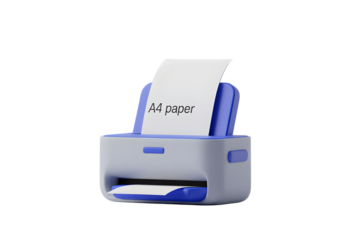 Stylized 3D Printer with A4 Paper Modern Design in Blue and Gray Perfect for Office or Home Use on transparent background