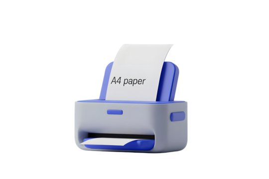 Stylized 3D Printer with A4 Paper Modern Design in Blue and Gray Perfect for Office or Home Use on transparent background