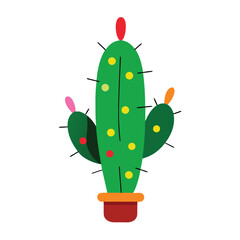 Whimsical desert cactus decorated with festive colorful christmas lights and ornaments for holiday celebrations