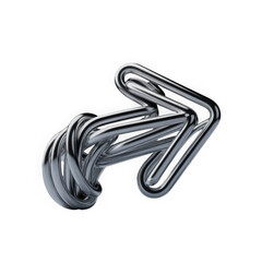 Fototapeta premium Metallic wriggling arrow 3D shape isolated. Futuristic chrome squiggle line arrow banner, abstract tangled curved pointer.