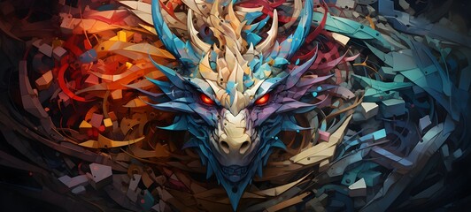 A dragon divided into puzzle pieces, Generative ai