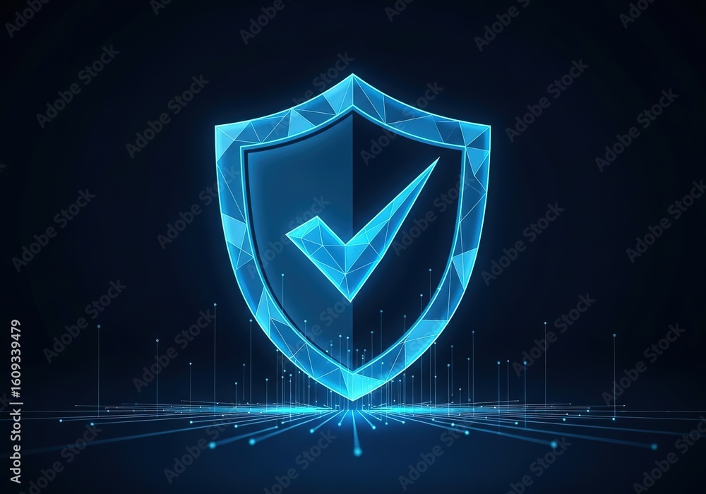 Aufkleber futuristic digital shield with glowing checkmark symbolizing cybersecurity and data protection