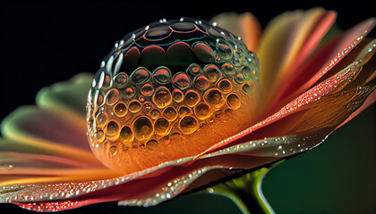 Beautiful single flower with water droplets reflecting colors generated by AI