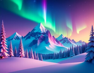 Winter Wonderland Landscape at Dawn with Snowy Mountains and Frosty Trees