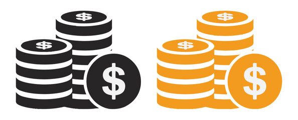 coins stack icon with dollar sign 3d golden and black white