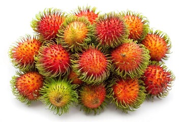 Fototapeta premium Pile of fresh and vibrant rambutans with a unique spiky appearance