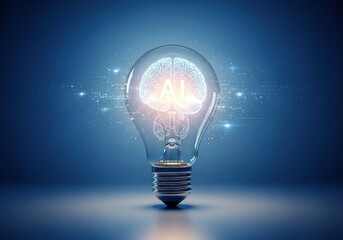 Illuminated lightbulb with a brain inside symbolizing innovation and creative thinking
