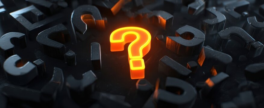 The glowing question mark surrounded by dark, enigmatic symbols.