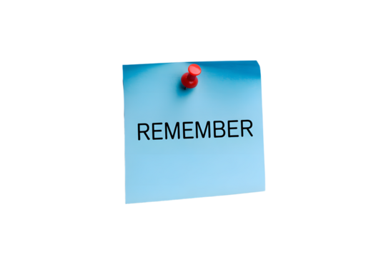 Blue Sticky Note with Remember Message on Transparent Background