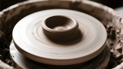 Pottery Wheel in Motion with a Forming Clay Bowl