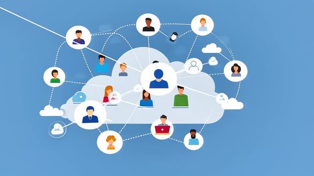 Illustration of diverse people connected through a digital network in a cloud computing environment