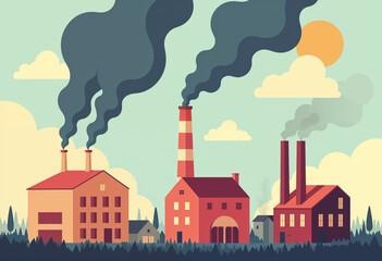 Obraz premium Factory Emissions Polluting the Sky with Dark Smoke