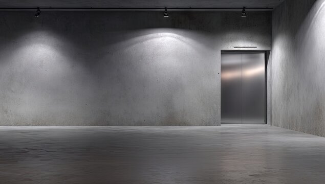Modern concrete interior with elevator