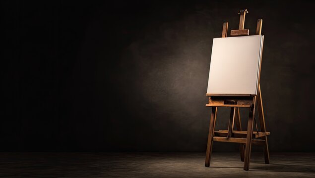 Empty artist's easel on dark background